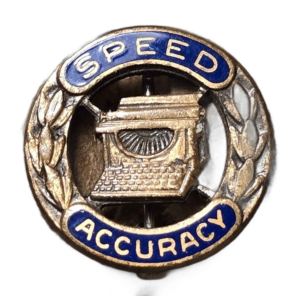 Vintage Speed and Accuracy Typewriter Achievement Lapel Vest Hat Pin H1